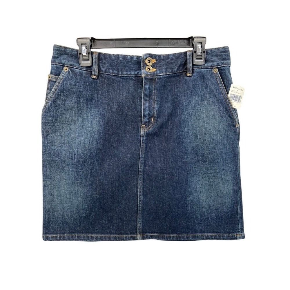 NWT Ralph Lauren Jean Co. Skirt Womens Sz 10 Denim Mini Blue Dark Stretch